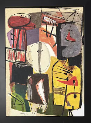 Corneille - Charlie Parker ingelijste Cobra-terragrafie op doek kopen? Bied vanaf 2200!