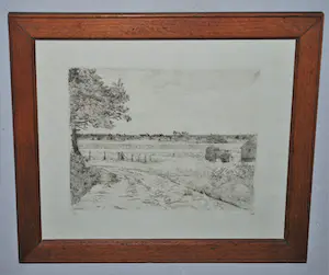 AcheterGerrit Haverkamp - Weids landschap met hooioppers - ets, oplage 50 - uit de nalatenschap? Enchérissez de 50!