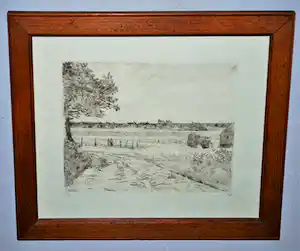 Gerrit Haverkamp - Weids landschap met hooioppers - ets, oplage 50 - uit de nalatenschap verkauft für € 60!