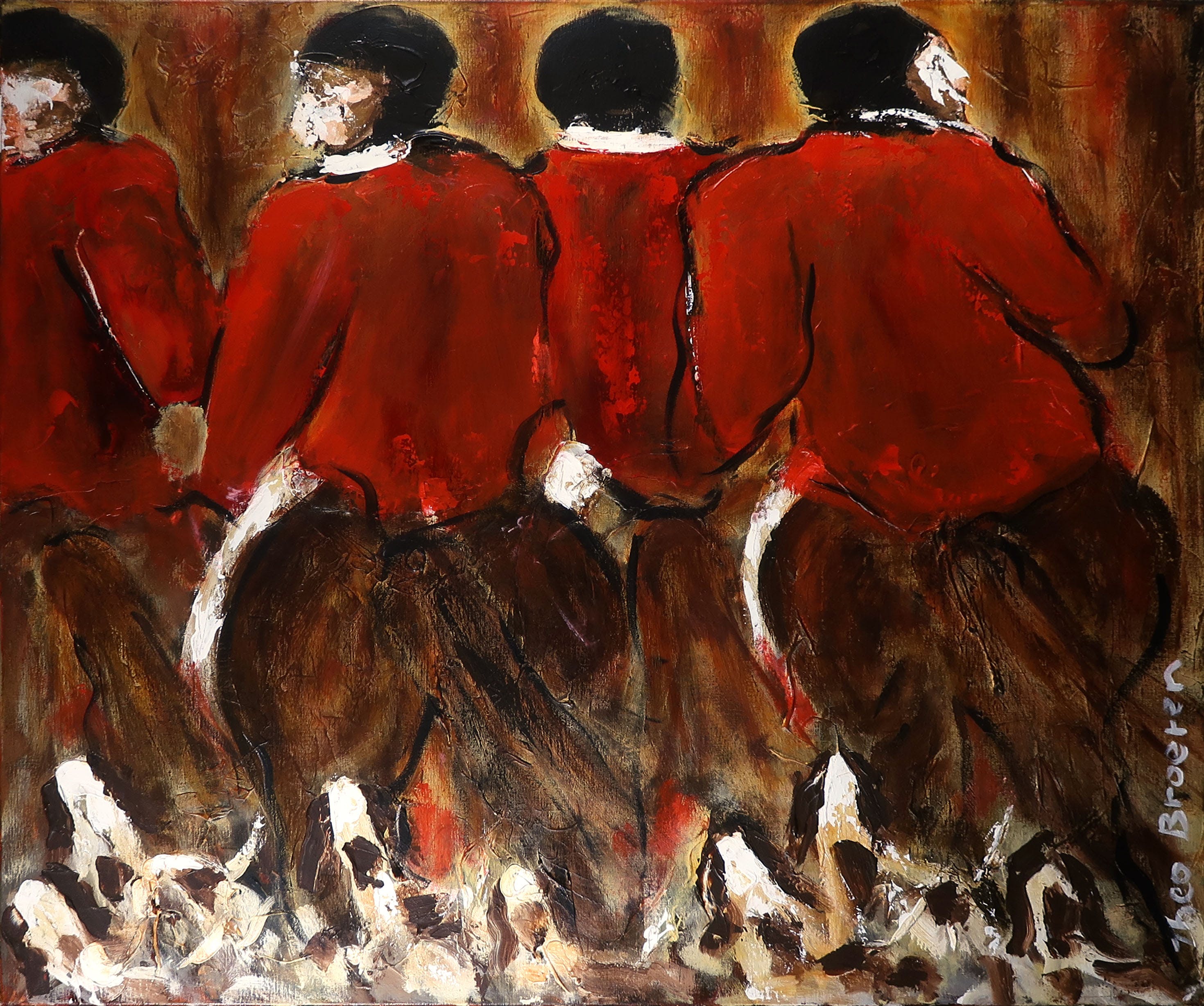 Theo Broeren - Acryl op doek, De Jacht (Groot) verkocht voor € 100!