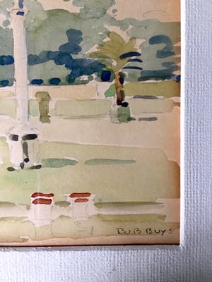 Bob Buys - Mediterraans park - Aquarel, Ingelijst kopen? Bied vanaf 120!