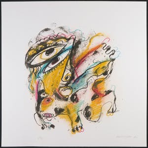 Henk Vierveijzer - Met pastelkrijt bewerkte litho, Z.T. Fantasiewezens kopen? Bied vanaf 40!