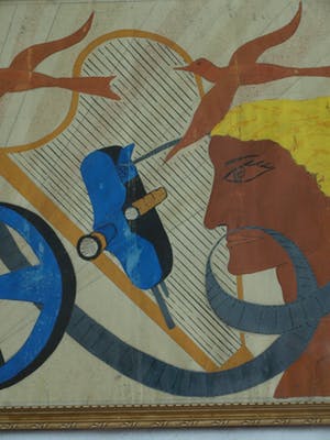 Niet of onleesbaar gesigneerd - Ingelijste gouache , Man, harp, film en 2 vogels – ingelijst - oud kopen? Bied vanaf 1!