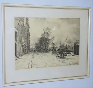 Johan Hendrik van Mastenbroek - Kade Rotterdam - ingelijste litho 1938 kopen? Bied vanaf 60!