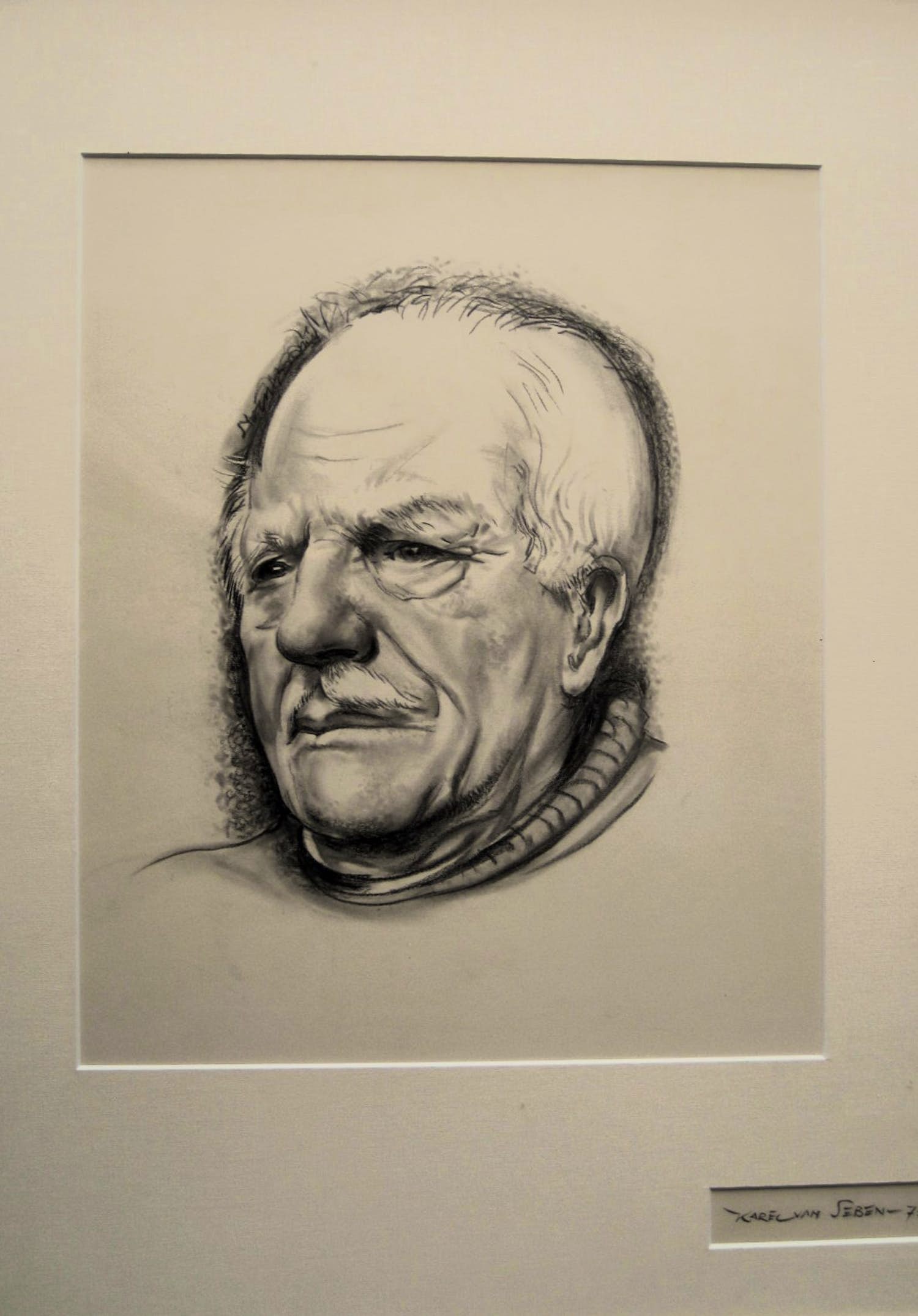 Karel van Seben - Knap gemaakt houtskool op papier zelfportret - 1973 - mooi ingelijst kopen? Bied vanaf 1!