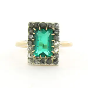 14k goud/zilver ring met groen-mint kleurige synthetische steen en roos diamant kaufen? Bieten Sie von 210!
