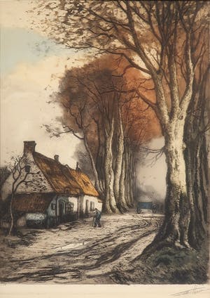 Niet of onleesbaar gesigneerd - Aquatint, Bospad - Ingelijst kopen? Bied vanaf 1!