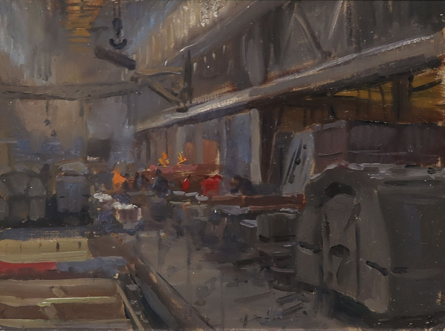 Jan Eversen - Olieverf op paneel, Studie Gieterij Stork Hengelo - Ingelijst kopen? Bied vanaf 200!