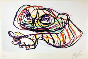 Karel Appel - kleurenzeefdruk - 'Rustende kikker' - 1978 (Epreuve d'artiste) verkocht voor € 950!