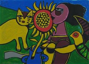 Corneille - Zeefdruk, Chat, tournesol et oiseau - Ingelijst kopen? Bied vanaf 250!