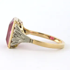 18k bicolor gouden ring bezet met robijn verneuille en roos diamant - rm19.5(61) kopen? Bied vanaf 340!