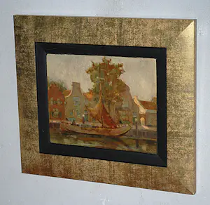 Arend van de Pol - afgemeerd zeilschip - olieverfschilderij 1935 kopen? Bied vanaf 175!