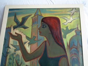 Klaas Pijlman - Olieverf op doek , “Duivenmeisje Venetië” – GROOT - ingelijst – 1962 kopen? Bied vanaf 150!