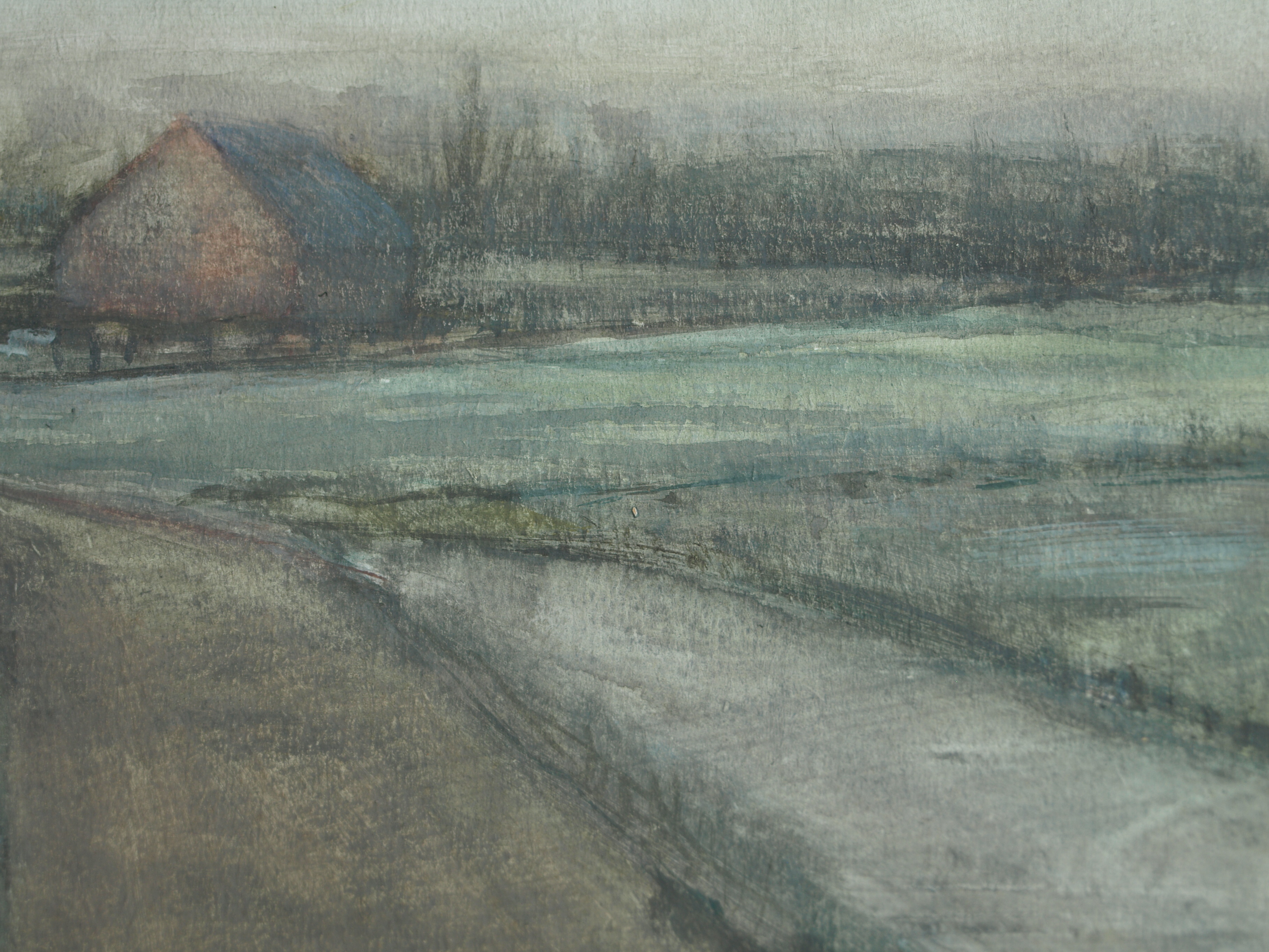 Henk Rijzinga - Aquarel , Winterlandschap – ingelijst – ca 1975  kopen? Bied vanaf 1!