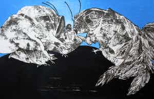 Ans Wortel - Ingelijste ets: temidden van de overwinnaars... (nette lijst!) verkocht voor € 75!