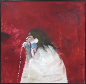 Corrie van Heyst - Olieverf op doek, Vrouw met telefoon - Ingelijst (Zeer groot) kopen? Bied vanaf 150!