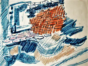 Piero Giunni - Vooraanstaand Italiaans modernist - groot Pastel - "Huis in aanbouw" gesigneerd kopen? Bied vanaf 58!
