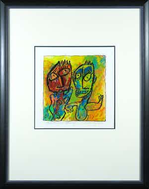 Henk Vierveijzer - Gemengde techniek op papier, Handsome Harry - Ingelijst verkocht voor € 70!