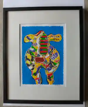 Peter Diem - Zeefdruk, Bonte koe verkocht voor € 50!