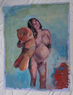 Peter Klashorst - Groot werk op doek , “Vrouw met Teddybeer” – 2018 – 120 x 93 cm kopen? Bied vanaf 350!