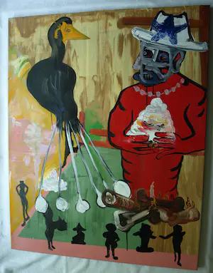 Joop Stoop - Olieverf op doek, Man met Raaf – 100 x 80 cm kopen? Bied vanaf 50!