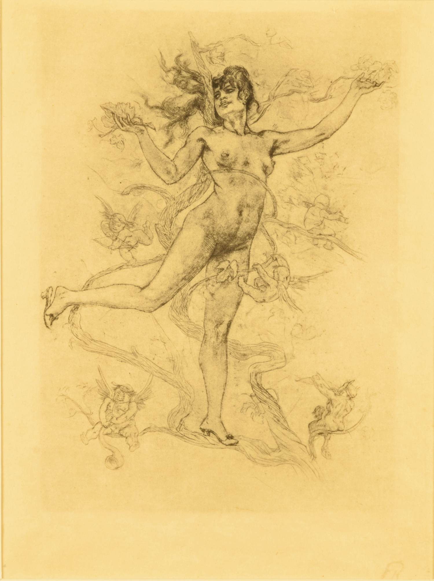 Felicien Rops - Mythologische tekening van een naakte vrouw die gracieus danst kopen? Bied vanaf 50!