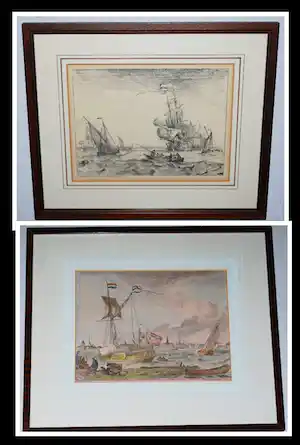Ludolf Bakhuizen - 't IJ - Amsterdam - 2 etsen uit 1701, 1x handgekleurd verkauft für € 80!