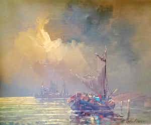 Niet of onleesbaar gesigneerd - Boot in storm op komst verkocht voor € 1!