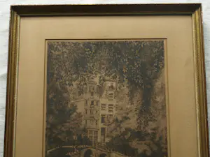 Willem Gerard Hofker - Ingelijste ets , Stadsgezicht Amsterdam - 1928 kopen? Bied vanaf 50!