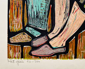 Jan Battermann - originele in 1956 gemaakte kleuren houtsnede "het gezin" gesigneerd kopen? Bied vanaf 47!