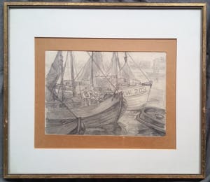 Jelle Hoogstra - Boten in Haven - Potlood - Handgesigneerd - Ingelijst - 1946 kopen? Bied vanaf 20!