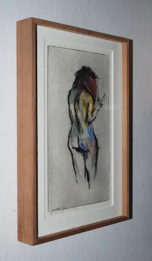 Bob ten Hoope - Staand naakt - Droge naald ets in kleur - 1991 - in een prachtlijst [zuurvrij] kopen? Bied vanaf 115!