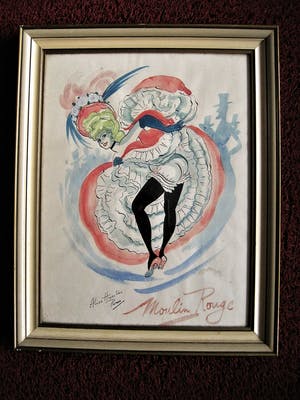 Niet of onleesbaar gesigneerd - Leuke jaren 50 Aquarel "Can Can danseres Moulin Rouge Parijs" gesigneerd kopen? Bied vanaf 1!