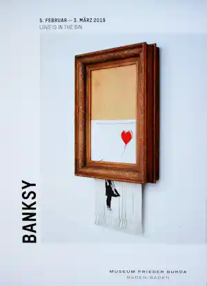 Banksy - 'Love is in the Bin' ('Girl with Balloon') - Burda Museum, 2019 - Originalplakat verkauft für € 180!
