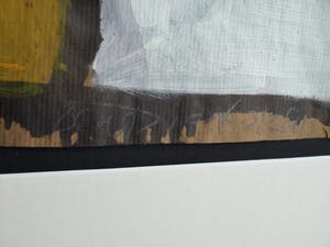 Bart Drost - Ingelijst, acryl op bitumenpapier (pakpapier) , Voor 2 huisjes – ca. 1991 kopen? Bied vanaf 50!