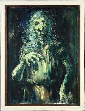 Berry Brugman - Olieverf op doek, Verslaafde vrouw - Ingelijst verkocht voor € 10!