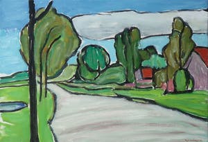 Paul Overhaus - Olieverf op doek, Polderweg - Ingelijst kopen? Bied vanaf 50!