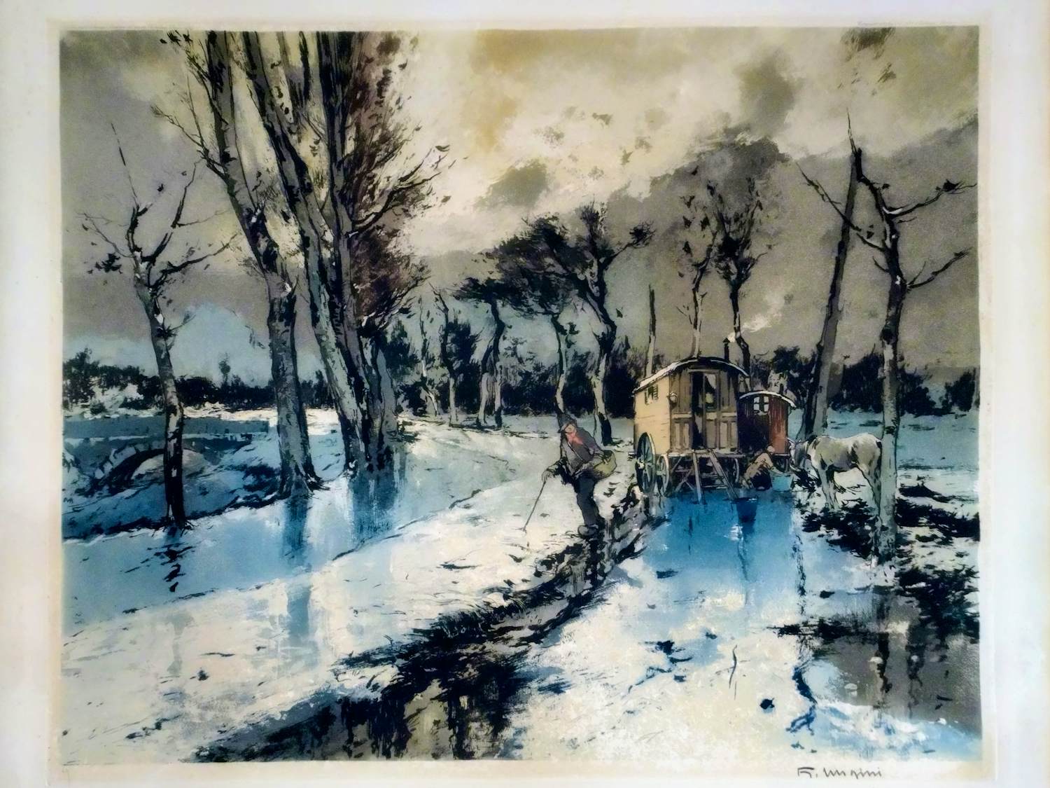 Ferdinand Luigini - Caravan in de winter. kopen? Bied vanaf 44!