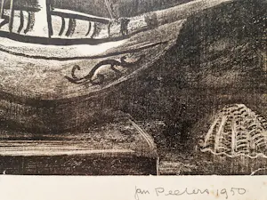 Jan Peeters - in 1950 gemaakte monochrome lithografie "stilleven met driemaster" potloodgesign kopen? Bied vanaf 31!