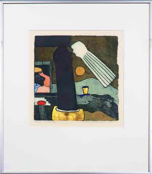 Michel van Overbeeke - Ets met bladgoud, Meeting II - Ingelijst verkocht voor € 35!