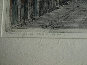 Marius Johannes Janssen - Ingelijste en ingekleurde ets , Onze Lieve Vrouwetoren Amersfoort – ca 1935 kopen? Bied vanaf 1!