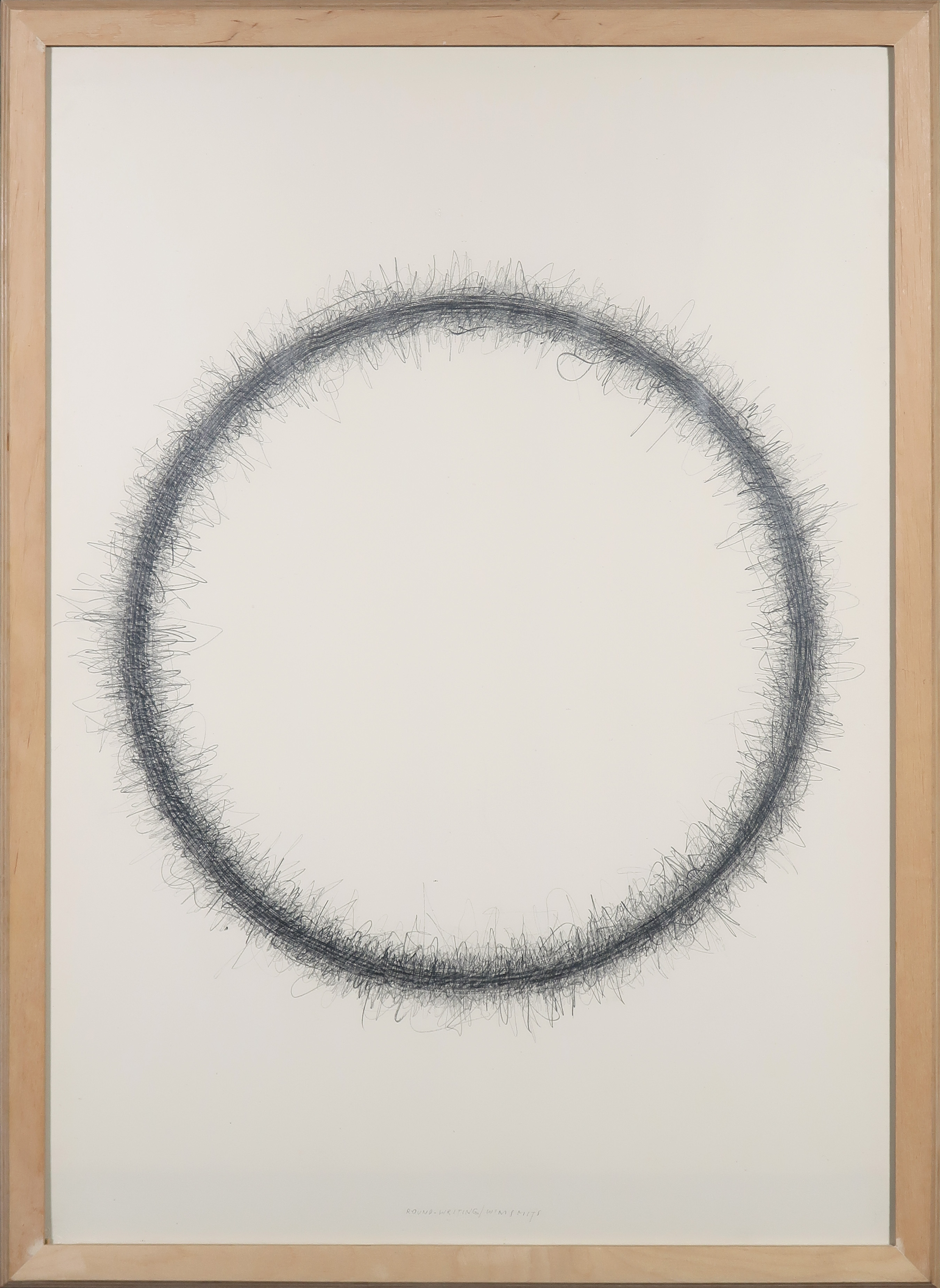 Wim Smits - Potlood tekening, Round writing circle - Ingelijst verkocht voor € 100!