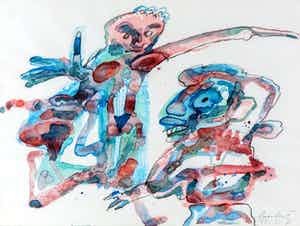 Lucebert - Prachtig gemengde techniek op papier - 1974 (nette lijst!) verkocht voor € 1995!