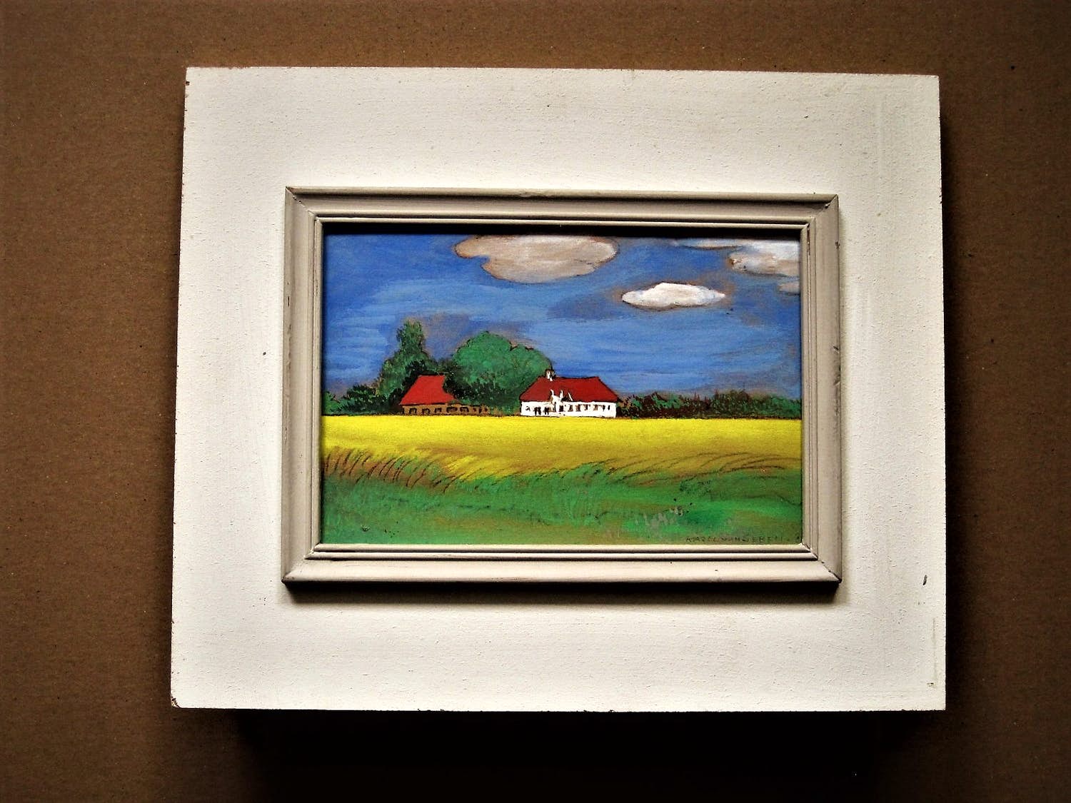 Karel van Seben - Bekende Gooise kunstenaar - Naïef geschilderd olieverf "landschap Friesland" kopen? Bied vanaf 34!