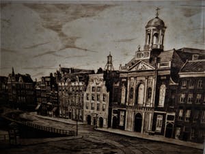 Niet of onleesbaar gesigneerd - Fraaie vooroorlogse Ets "Amsterdam het Singel bij Leidsestraat" gesigneerd kopen? Bied vanaf 10!