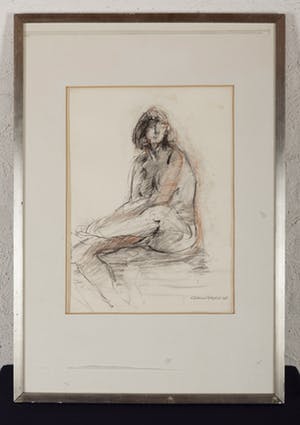 Gerbrand Volger - Naakt met opgetrokken been - 1975 - krijt op papier - BKR Amsterdam kopen? Bied vanaf 20!