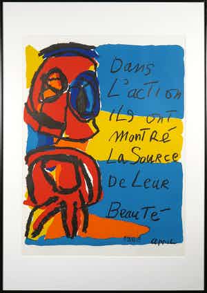 Karel Appel - Litho, Dans L'action ils ont (...) - Ingelijst (Groot) verkocht voor € 1!