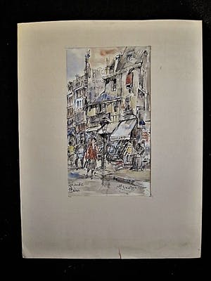 Michel Soutine - Frankrijk jaren 50 Grote Aquarel "Parijs- Rue Lalande st Denis" gesigneerd kopen? Bied vanaf 1!