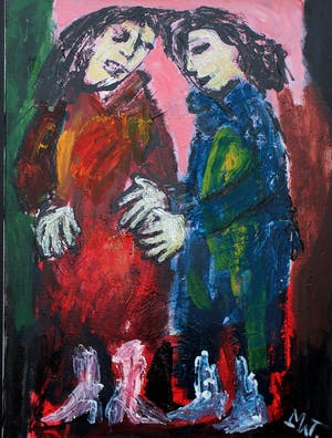 Martin van Wordragen - acryl op doek: dames in bont kopen? Bied vanaf 299!