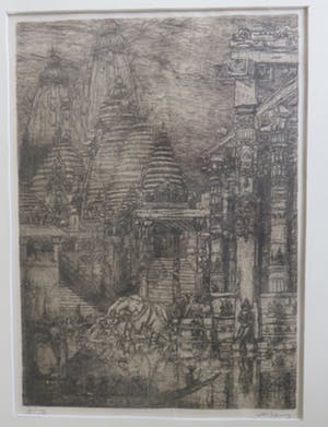 Marius Bauer - Gezicht op de Ganges met figuren,olifanten op de voorgrond en tempels . kopen? Bied vanaf 45!